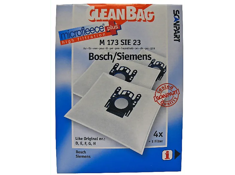 Bolsas de aspirador - Scanpart M173SIE23 compatible con aspiradores Bosch y Siemens, Pack 4