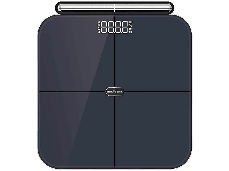 Báscula inteligente - Medisana BS 850 connect, 180 kg, Pantalla LED 7.5×2.9 cm, 8 electrodos para manos y pies, Negro