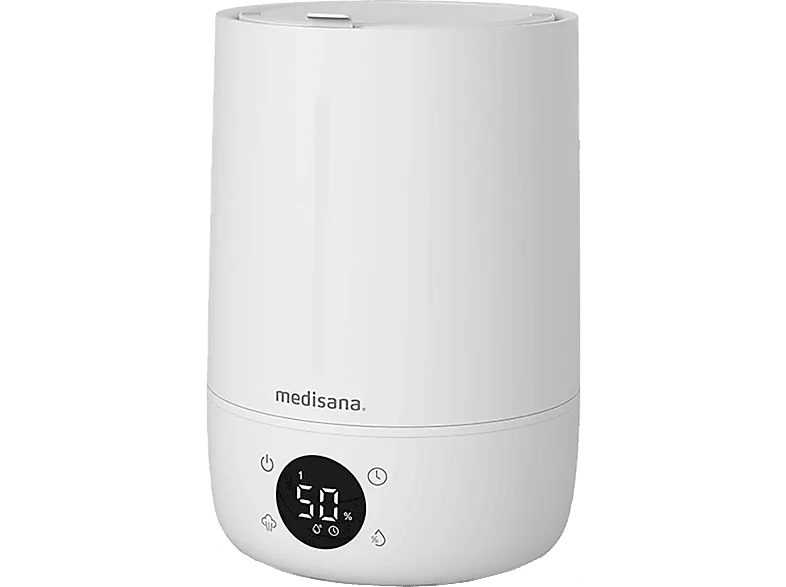 Humidificador - Medisana AH 663, 4.5 l, 30 m², Ultrasónico, Silencioso, Pantalla LED, Temporizador, Blanco