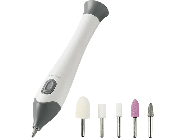 Set de manicura y pedicura - Medisana MP810, 2 pilas AAA, 5 accesorios, Blanco