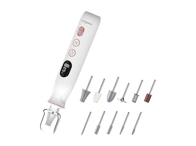 Set de manicura y pedicura - Medisana MP 940, Manos; Pies, 2h Autonomía, Batería litio 1500 mAh, Blanco