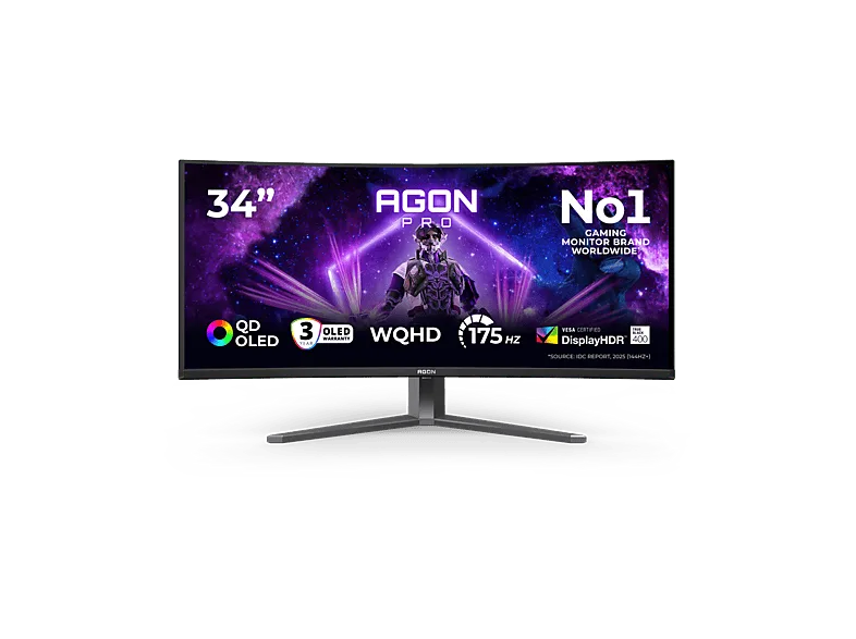 Monitor gaming - AOC AG346UCD, 34 " WQHD, 175 Hz, 0.03 ms GtG, OLED, Curvo, Adaptive Sync, VESA Certified DisplayHDR™ True Black 400