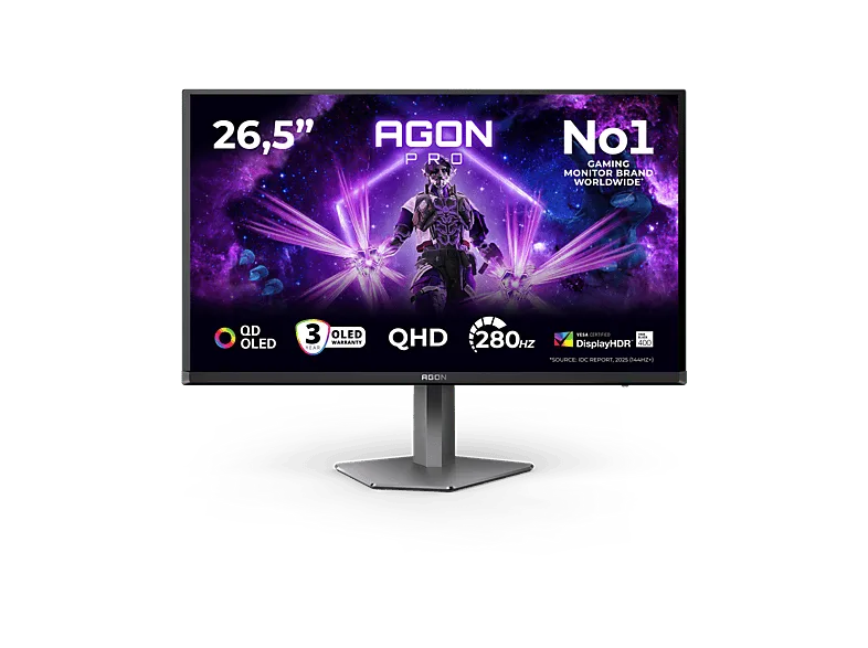 Monitor gaming - AOC AG276QZD2, 26.7 " QHD, 240 Hz, 0.03 ms GtG, QD OLED, Adaptive Sync, Altavoces integrados (imagen 1 de 3)
