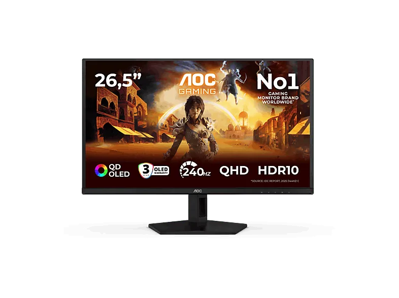 Monitor gaming - AOC Q27G41ZDF, 26.5" QHD, 240 Hz, 0.03 ms, QD-OLED, Adaptive Sync, HDR10, Negro (imagen 1 de 3)