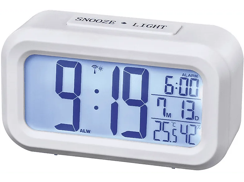 Reloj despertador - Hama RC 660, Digital, Higrómetro, Luz nocturna, Repetición, Termómetro, Blanco