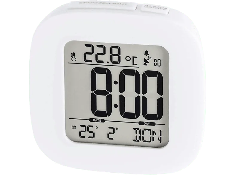 Despertador - Hama RC 45, LCD, 2 pilas, 12/24h, Alarma de velocidad, Blanco