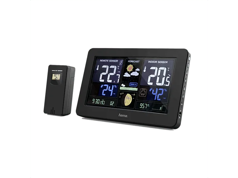Estación meteorológica - Hama Premium, Sensor de interior y exterior, Alcance 60m, USB, Negro