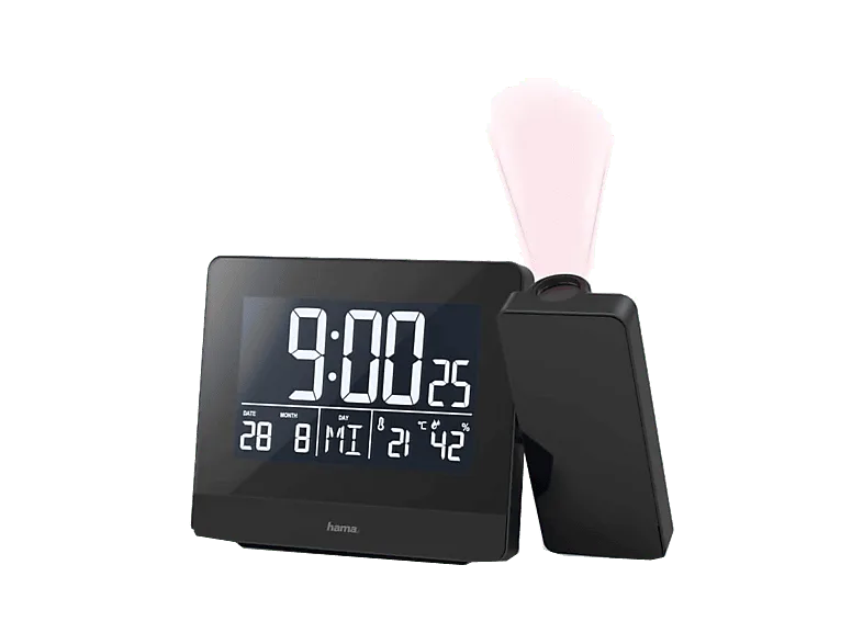 Reloj despertador inteligente - Hama Plus Charge, Proyección en techo o pared, Conexión USB, Higrómetro, Negro