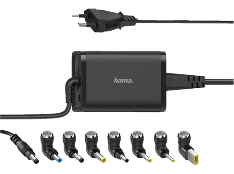 Cargador para portátil - Hama Universal Notebook, 65W, 7 adaptadores, 15-19 V, Universal, Negro