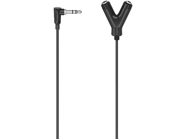 Adaptador Jack - Hama 00205190, De conector 3.5 mm 90º a 2 enchufes mm, 0.2 m, Negro
