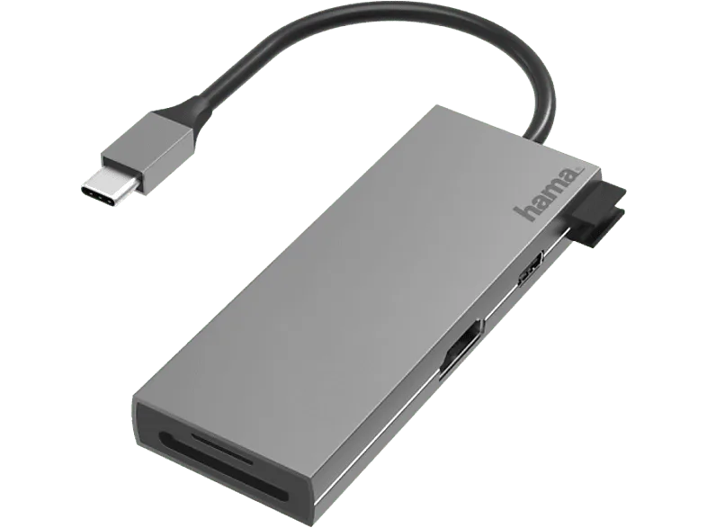 Hub - Hama 00200110, De conector USB-C a enchufe 2x USB-A/USB-C/HDMI™/SD/microSD, Hasta 5 Gbit/s, Negro