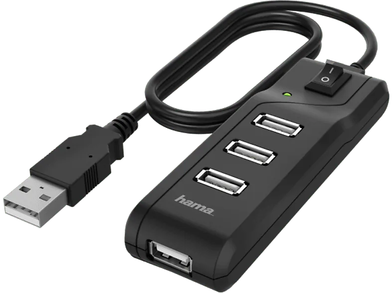 Hub - Hama 00200118, De 1x USB 2.0 a 4x 2.0, 1.8 m, 480 Mbps, Negro