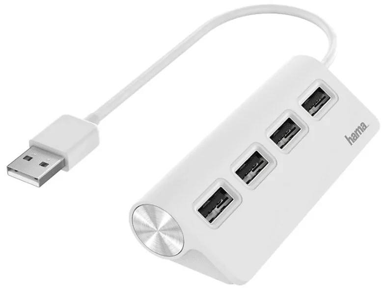 Hub - Hama 00200120, USB 2.0, Para portátiles, Plug & Play, 4x Puertos USB, Blanco