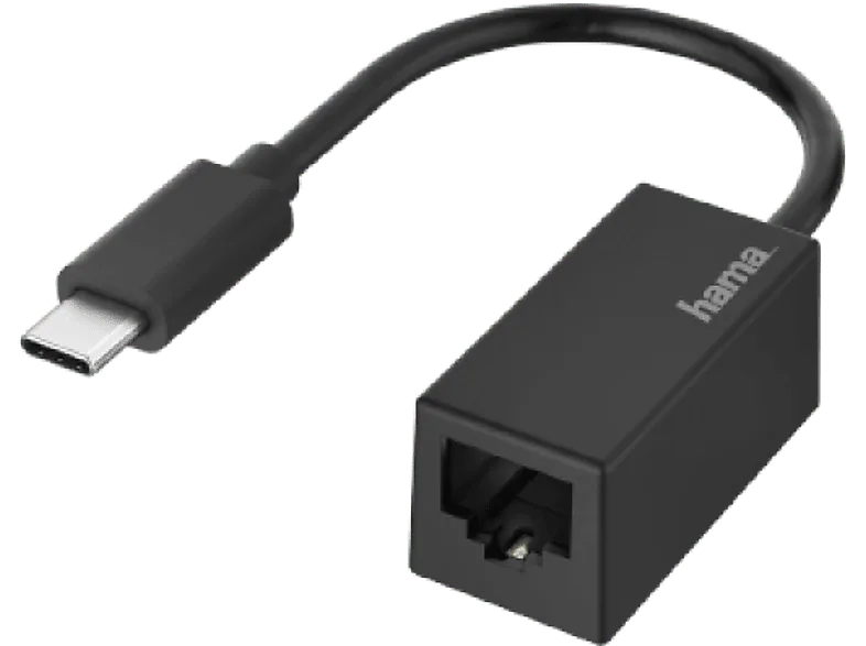 Adaptador USB-C a Ethernet - Hama 00200322, USB C 3.1, Para Gigabit Ethernet, Plug & Play, Negro
