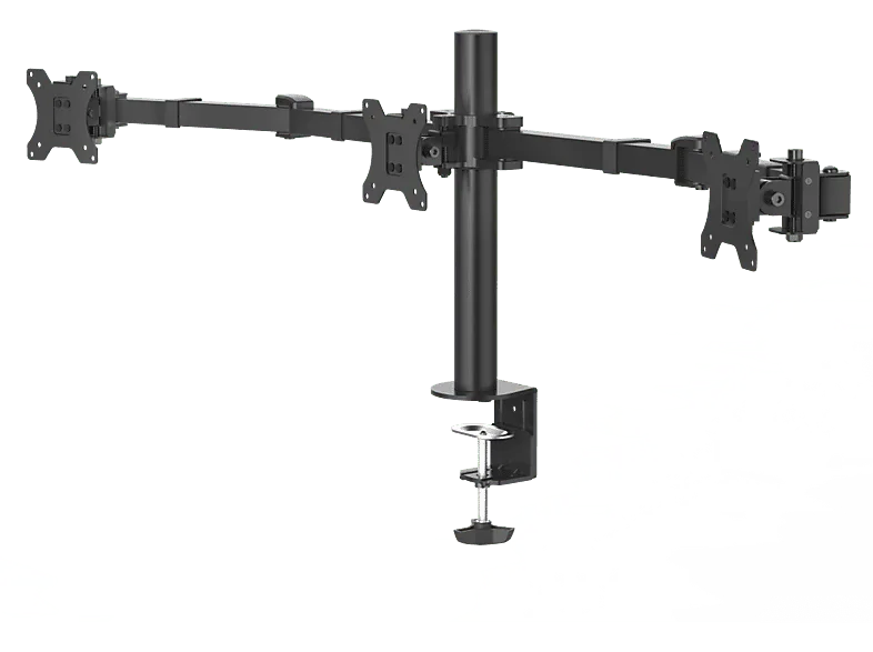 Soporte monitor - Hama Holder, Para 3 monitores, De 13" a 27", VESA, Inclinación +25°/-25°, Giro 180°, hasta 7kg, Altura ajustable, Negro