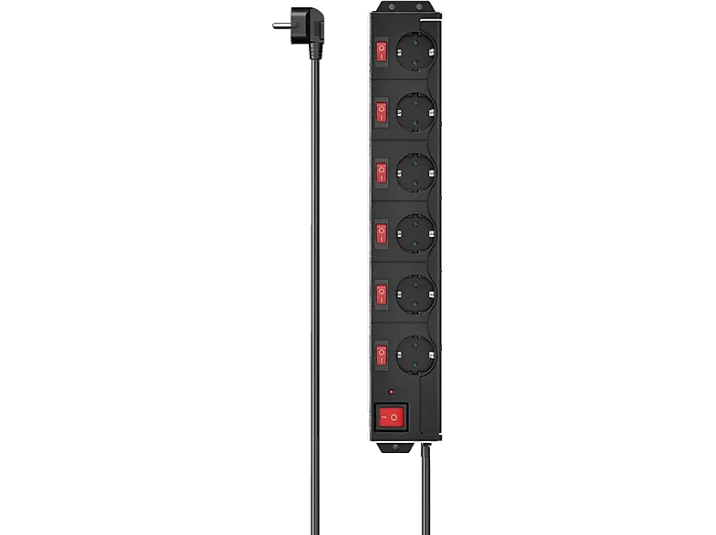 Regleta - Hama, 6 tomas, Cable de 1,4 m, 250 V, Protección contra sobretensiones, Interruptor Encendido/Apagado, Negro