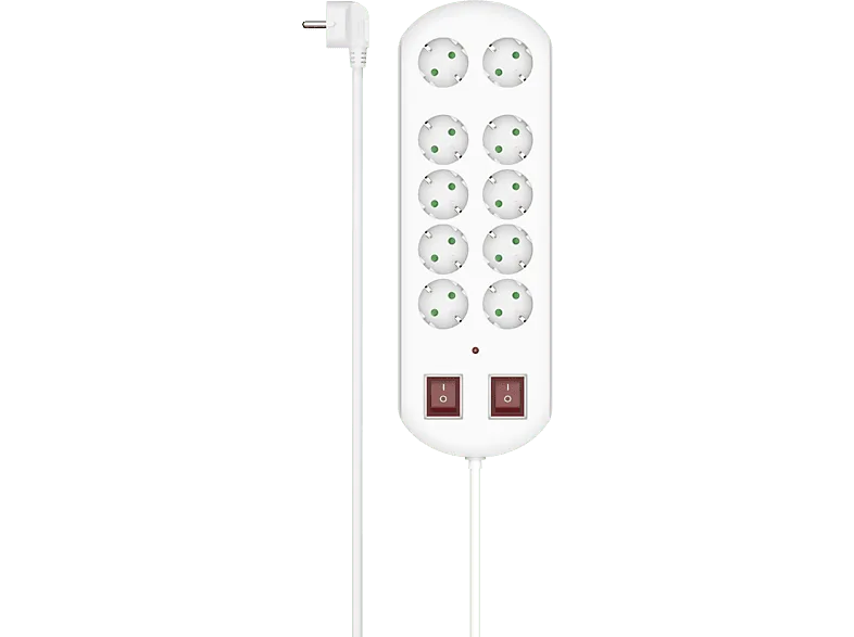 Regleta - Hama 00223163, 10 tomas, 2 m, Protección contra sobretensión, interruptores, Blanco