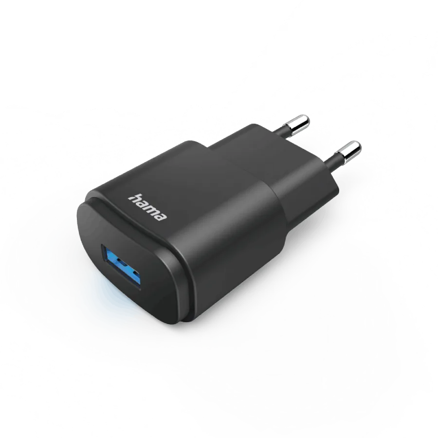 Adaptador enchufe - Hama 00201644, USB-A, 6W, Luz LED, Negro
