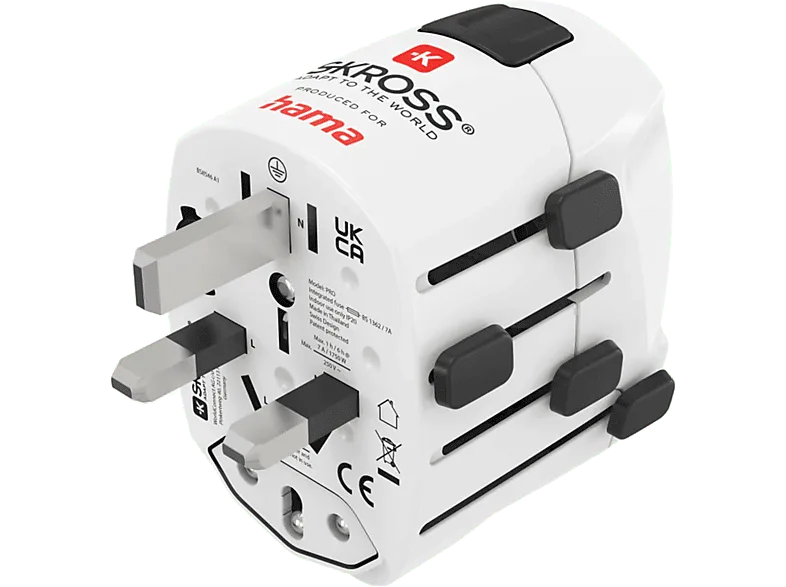Adaptador de viaje - Hama 00223471, Universal, 3 Clavijas, 1750 W, 100 V-250 V, Blanco