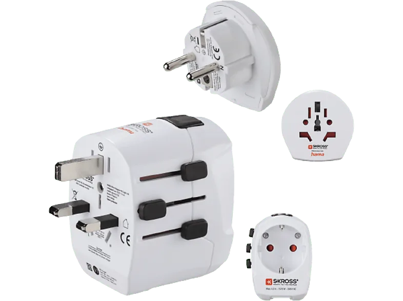 Adaptador de viaje - World to Europe Hama, 2 entradas USB, 250 V, Compatible con hasta 200 países, Blanco