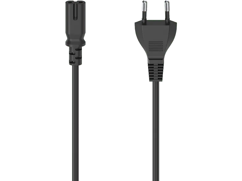 Cable alimentación europeo - Hama 00223273, enchufe de 2 clavijas, conector CA C7, 1,5 m, Protección contra dobleces, Negro