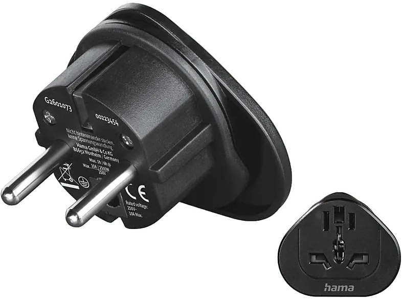 Adaptador enchufe - Hama 00223454, Universal, 100 V 250 V, Negro