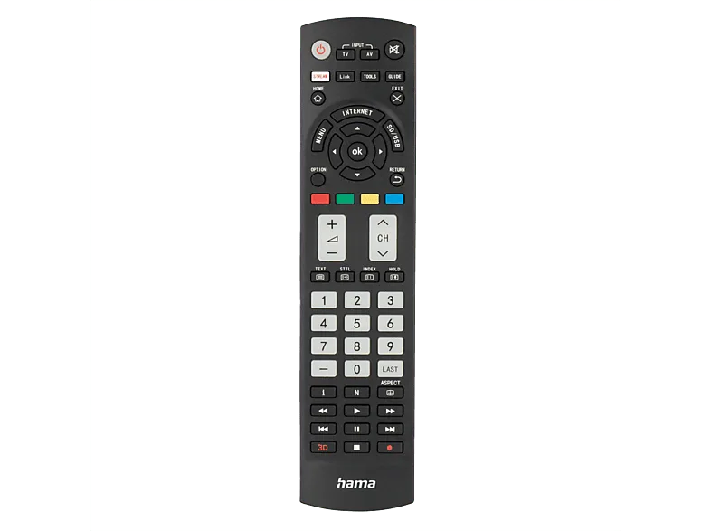 Mando a distancia - Hama 132502, Compatible con Panasonic, 56 botones, Funciona pilas AAA, Negro