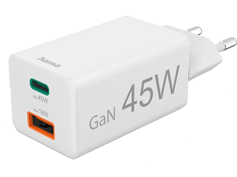 Cargador móvil - Hama 00201993, USB-C+USB-A, Universal, 45W, 220V, Blanco
