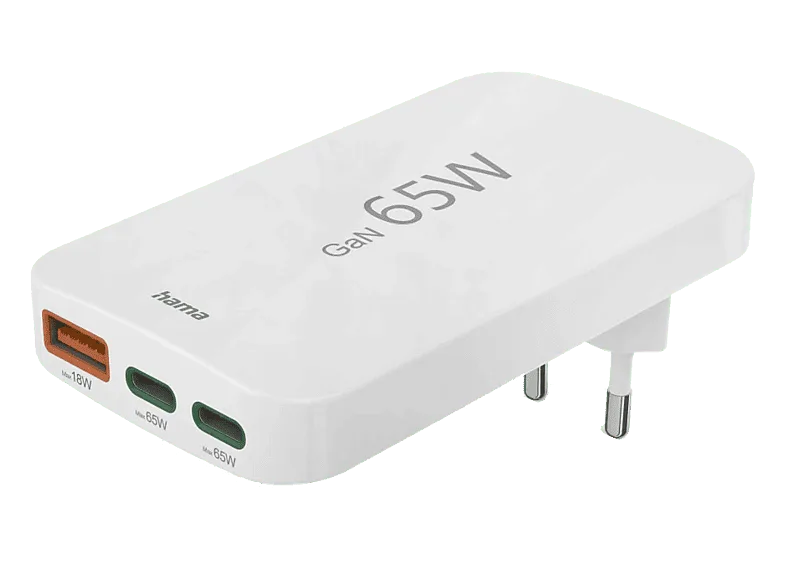 Cargador de pared - Hama 00201976, Universal, 2x USB-C, 1x USB-A, 65W, Mini Plano, PD, Blanco
