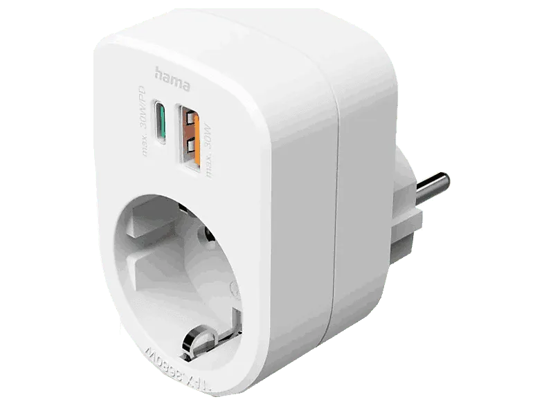 Ladrón de enchufes - Hama 00223343 Base Múltiple, Enchufe + USB-A USB-C, 30W, Blanco