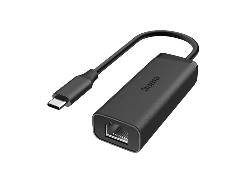 Adaptador cable - Hama 00200360, USB-C a RJ45, 2.5 Gbps, 10/100/1000/2500 Mbps, Negro