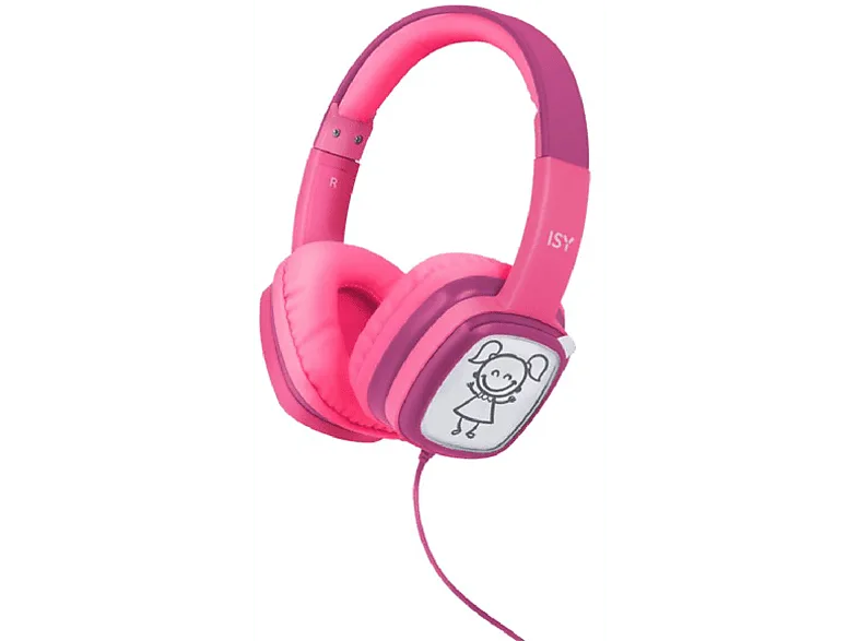 Auriculares infantiles - ISY IHP-1001-PK, De diadema, Con cable, Jack de 3.5 mm, Cartas y ceras, Rosa