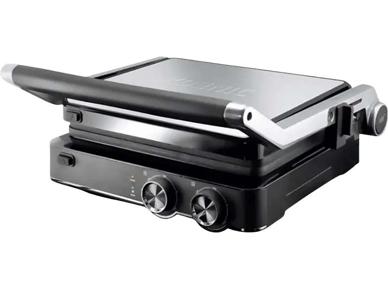 Grill - KOENIC KCG 2020, 2000 W, Termostato regulable, Apagado automático, Antiadherente, Placas extraíbles, Negro/Plata