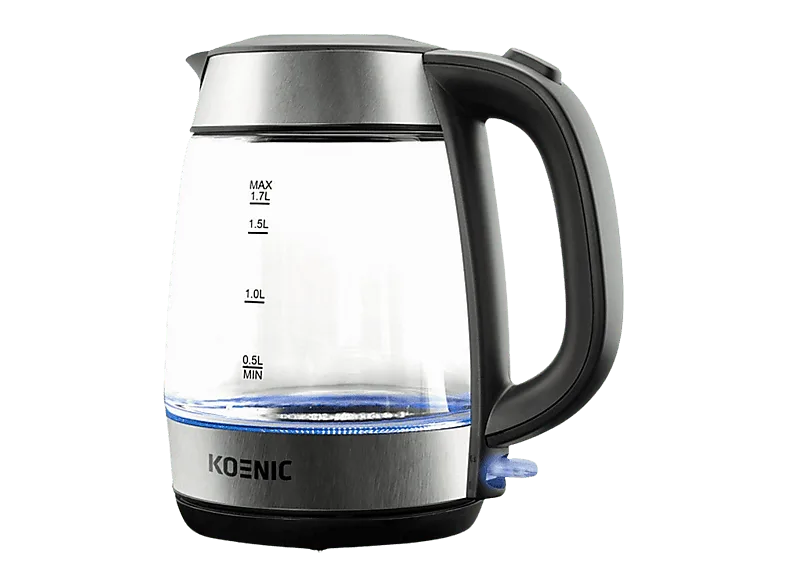 Hervidor de agua - KOENIC KWK 2220, 1.7l, 2200W, Vidrio, Inox