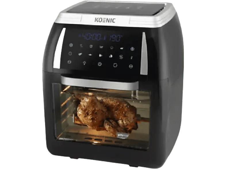 Freidora de aire - KOENIC KAF 121821, 1800 W, 12 l, Hasta 200 ºC, Pantalla LED, Función asador, Negro