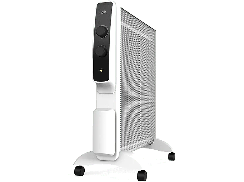 Radiador eléctrico - ok. ORNO 15221 ES, 1500 W, 2 potencias, Termostato, Ruedas incluidas, Recogecables, Blanco