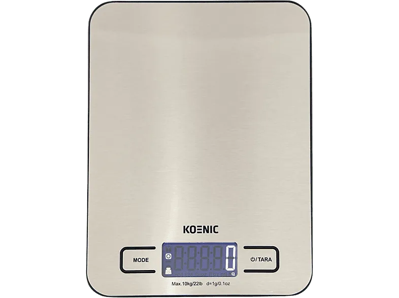 Balanza de cocina - KOENIC KKS 10121 M, Hasta 10 kg, Función tara, Pantalla LCD, Plata