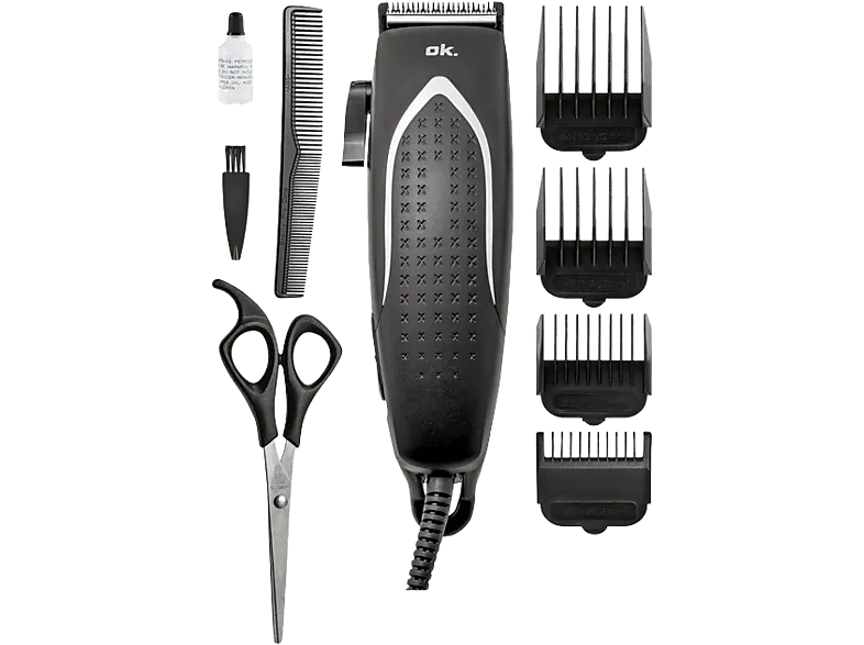 Cortapelos - ok. OHT 31221, 3 12 mm, Medidas de corte, Cuchillas acero, Negro + Peine Tijeras