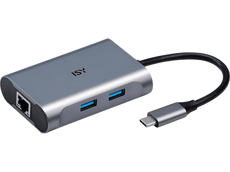 Adaptador USB - ISY IAD-1018, De USB-C a USB-A, 1x RJ45, 1.5 m, Plata