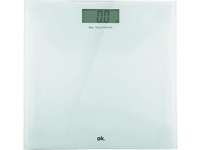 Báscula de baño - ok. OPS 15122, LCD, Hasta 150 kg, Vidrio, Blanco