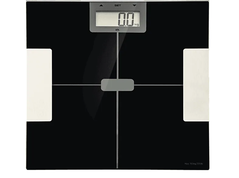 Báscula de baño - ok. OPS 15422, 150 kg, Memoria para 12 personas, Vidrio negro