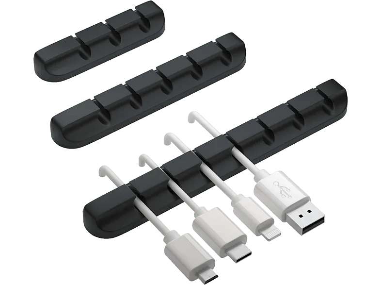 Soporte de cable - ISY ICA-1000, Portacables, 3 Piezas, Silicona, Negro