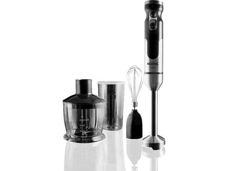 Batidora de mano - KOENIC KHB 83422 SET, 800 W, 2 Niveles Velocidad, 16400 rpm, Negro/Acero inoxidable