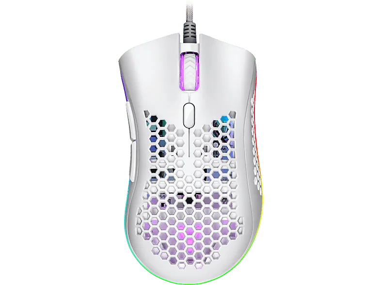 Ratón gaming - ISY IGM-4500-WT, Por cable, Iluminación LED RGB, 7200 ppp, Ultraligero, Blanco