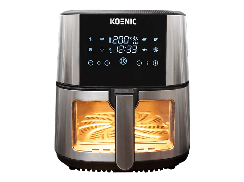 Freidora de aire - KOENIC KAF 71523 B, 1500 W, 7.2 l Cesta XXL, 80-200°C, Panel táctil, 8 Programas automáticos, Negro