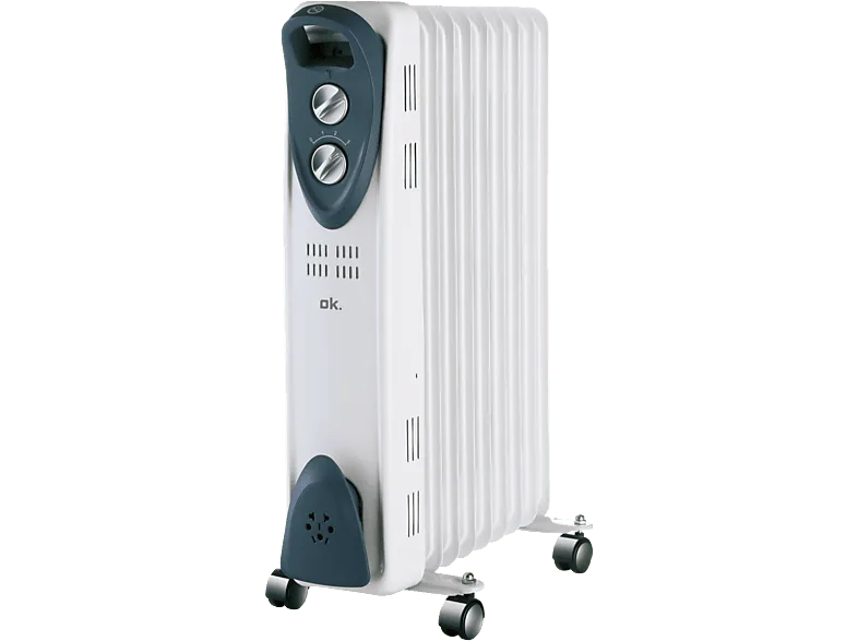 Radiador de aceite - ok. ORO 1122524 ES, 2000 W, 3 niveles calor, 9 elementos, Termostato regulable, Display LED, Blanco