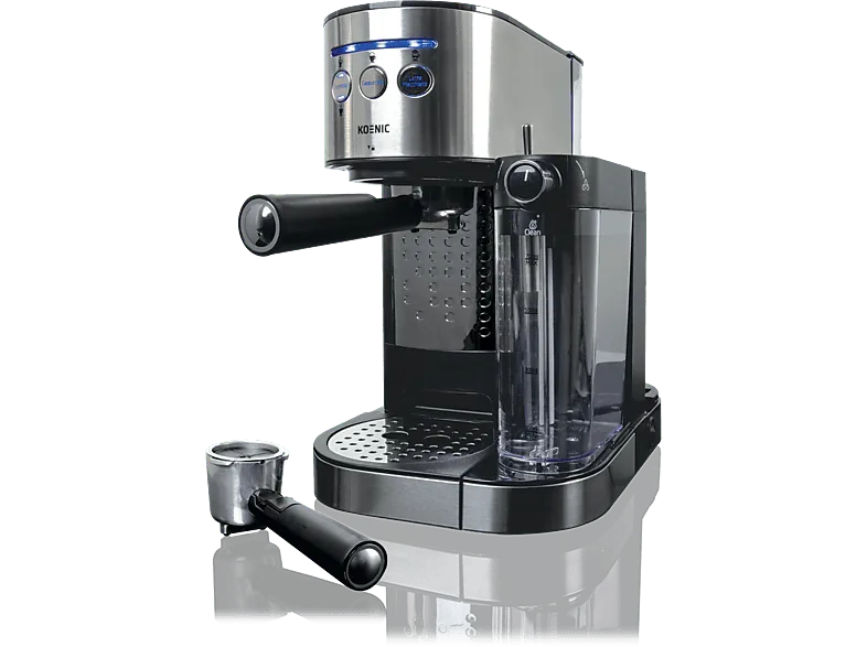Cafetera express - KOENIC KEM 2024 M, 20 bar, 1470 W, Función 2 Tazas, Depósito de leche 700ml, Inox