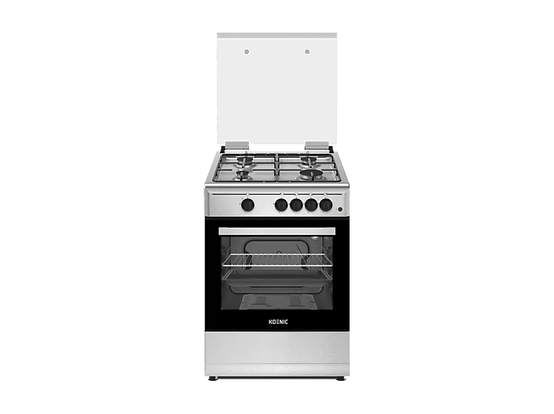 Cocina a gas - KOENIC KFC 2421-4, 4 Zonas, Horno, Gas Butano, Libre instalación, Plata