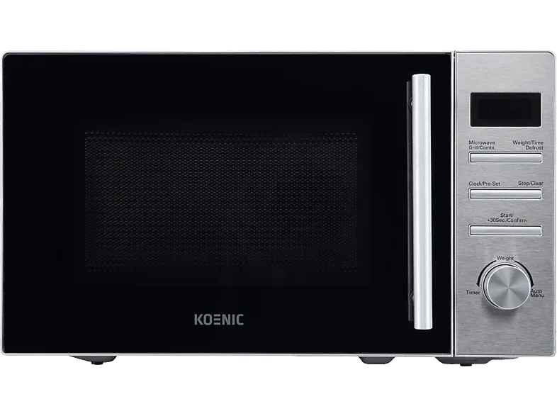 Microondas con grill - KOENIC KMWG 2024 IN, 800 W, 5 Potencias, 8 Programas Automáticos, 20l, Acero inoxidable