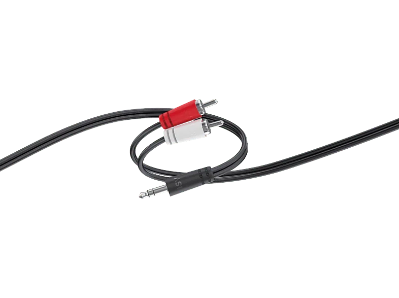 Cable audio - ISY IAU-1033, 10cm, 3.5 mm jack a RCA out, Negro